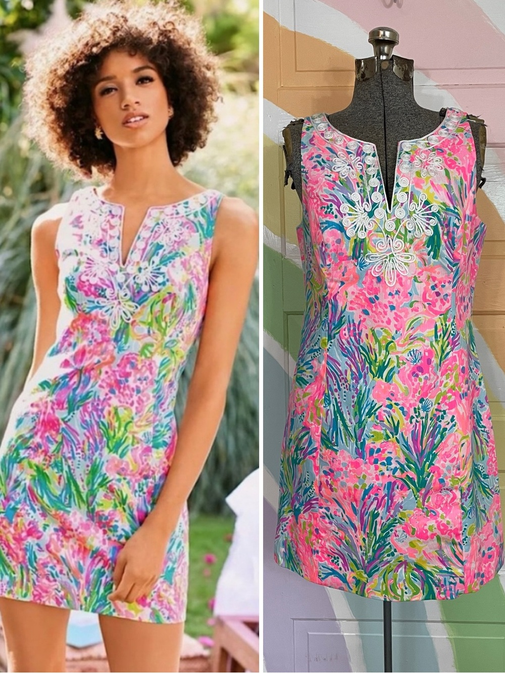 Lilly Pulitzer Gabby Fan Sea Pants Pink Floral Corded Lace Shift Dress Sz 8 🧡🎀